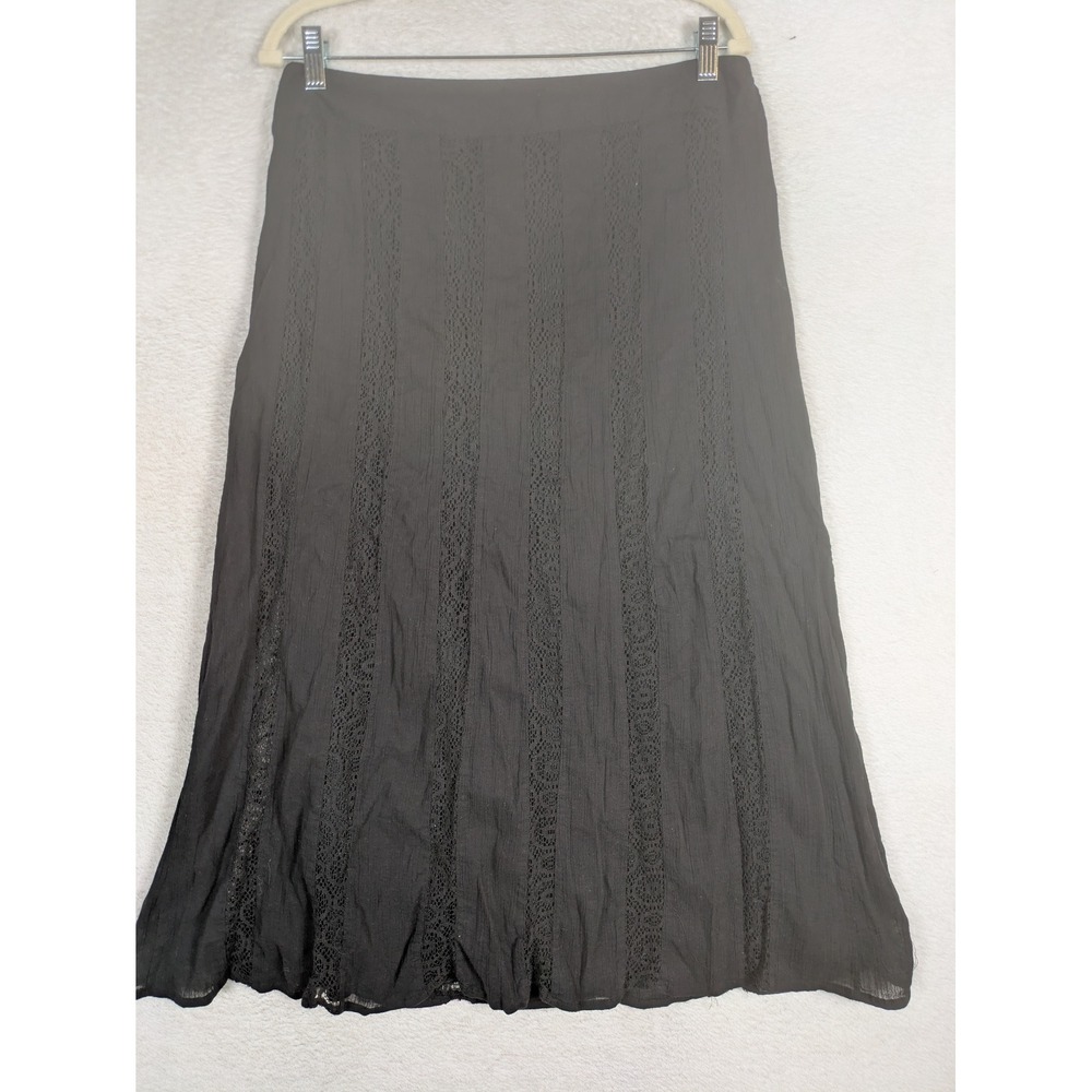 St. John's Bay Maxi Skirt Women's Large Black Lace Panel Textured Boho